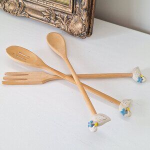 3 Vintage duck goose bird wooden spoons wood cooking utensils